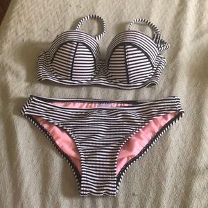 Black and white striped bikini